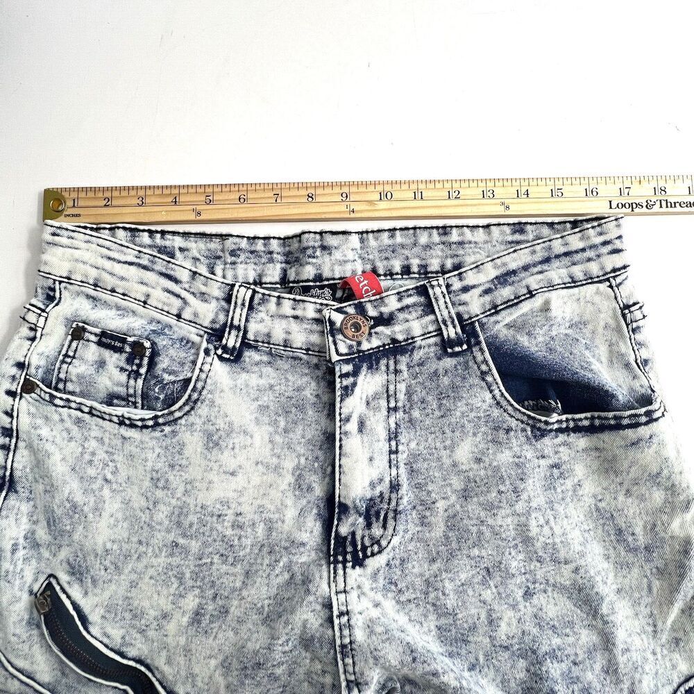 Brooklyns Best Stretch Mens Size 34x32 Skinny Blue Acid Wash Denim Jeans - Picture 4 of 9